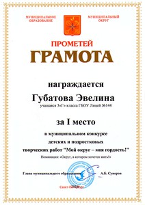 0Губатова Эвелина 3Г 1 место